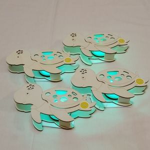 NWT. 4 DIY Pre-Lit Turtle Wood Decor.